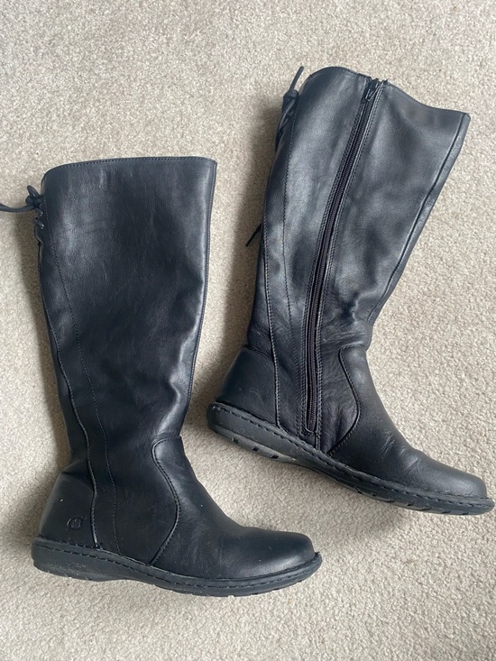 Born Shoes - Women's Black Leather Knee-High Zip Boots